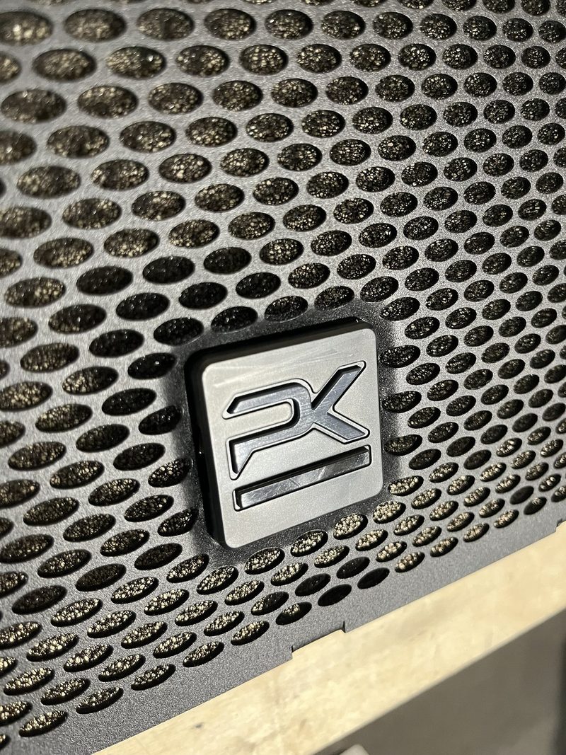 Gun-metal logo over the black body